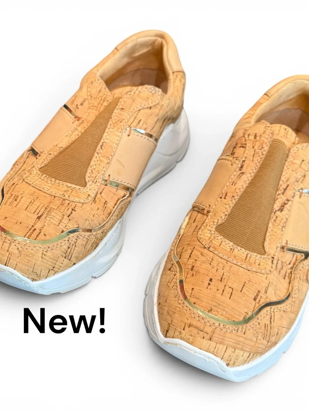 DONALD J PLINER Karli Cork Slip-On Fashion Sneaker Women 8M Tan Gold Trim NEW